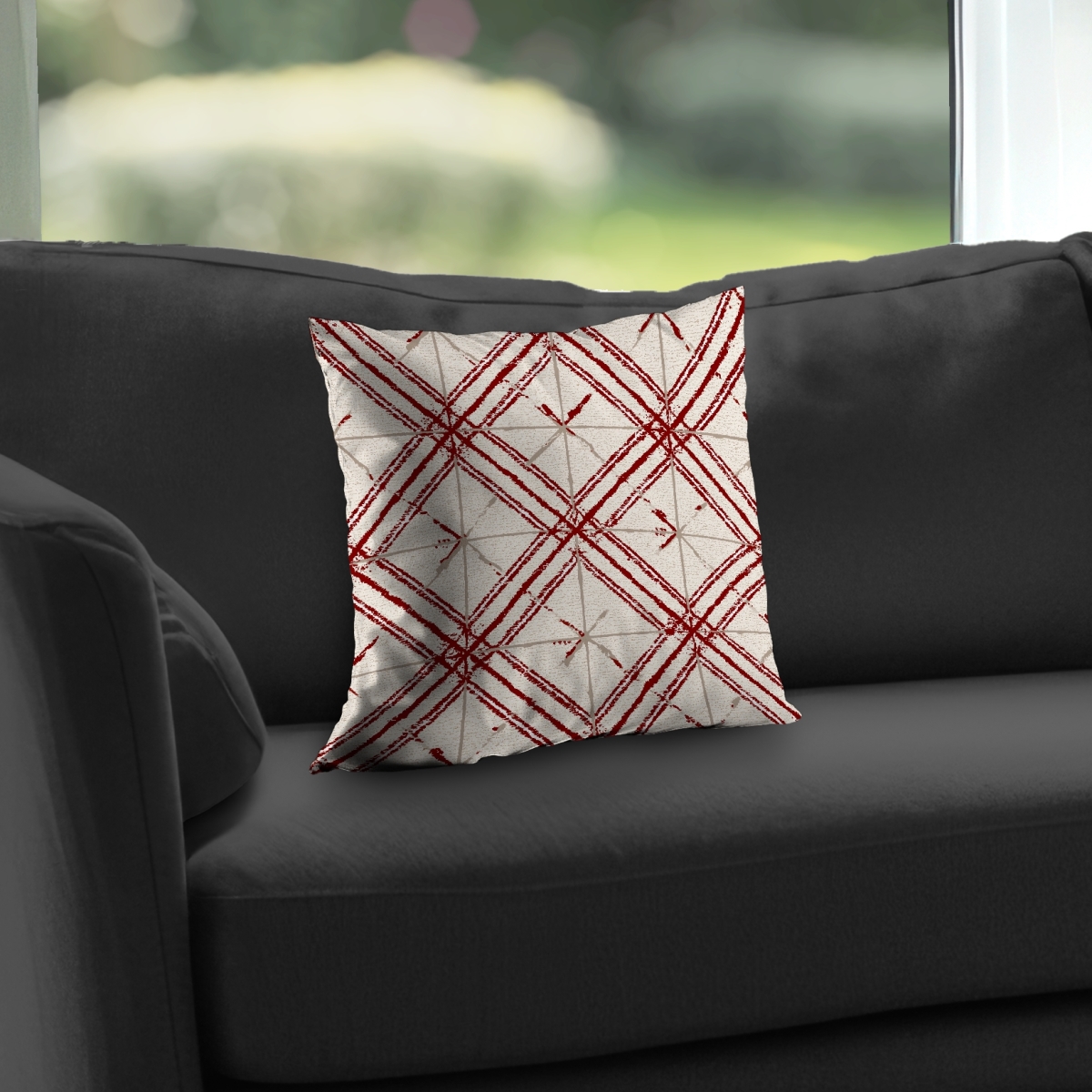 C1PT1414VI5OID 14 x 14 in. Red Lines Pattern Blue Poly Twill Throw Pillow - Home Decor