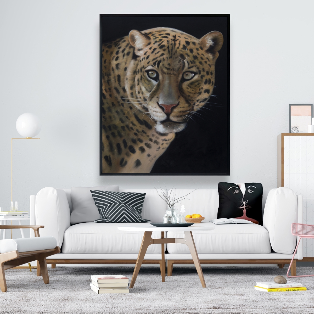 C1FC48601WGM3S 48 x 60 in. Realistic Fierce Leopard Canvas - Black Framed Home Decor