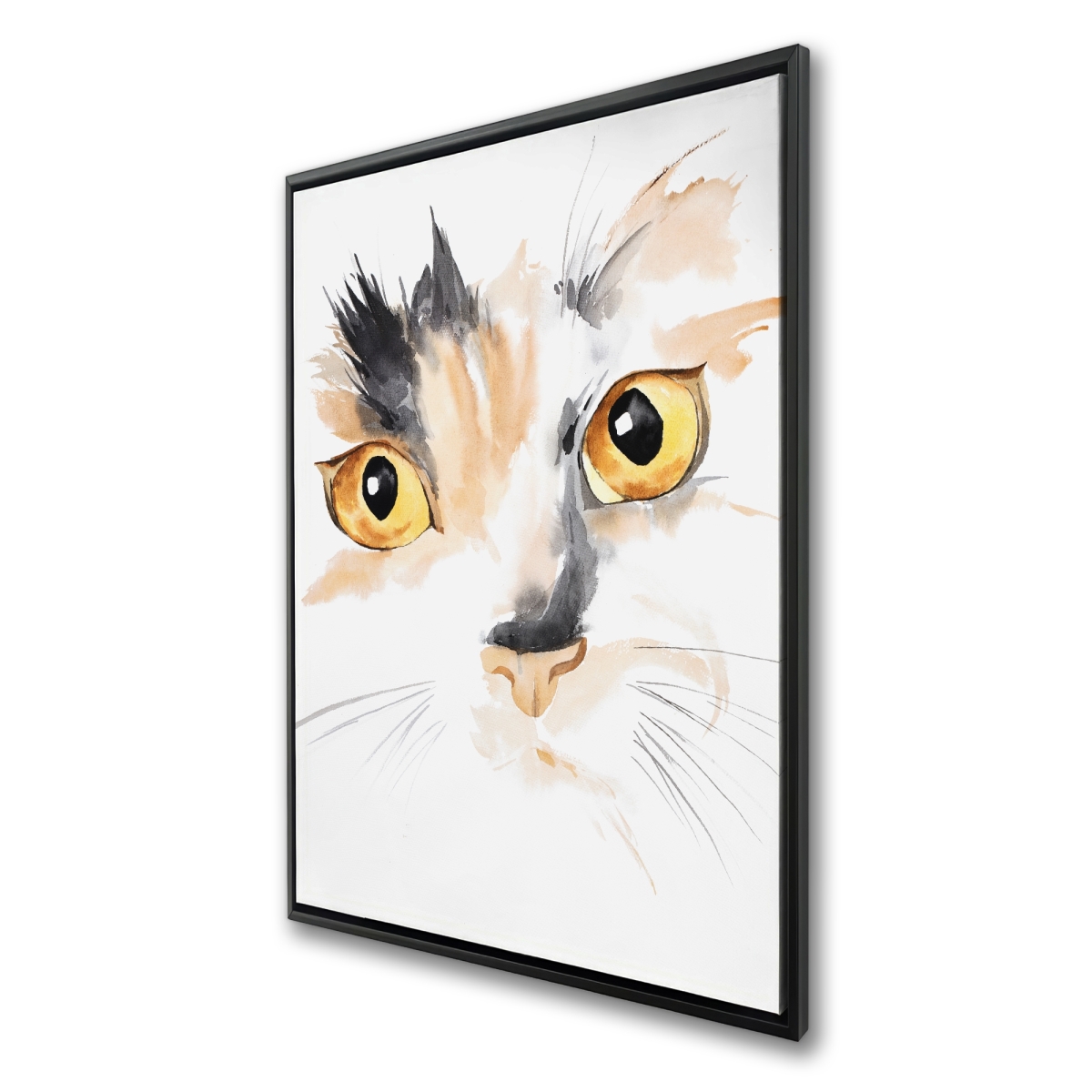 C1FC2436CLMSM5 24 x 36 in. Watercolor Cat Face Closeup - Framed Canvas Home Decor