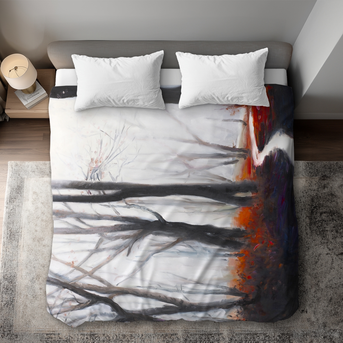 C1DCKSW02J8DK2 Mysterious Forest Stream King Size Duvet Cover - Trees Black Decor
