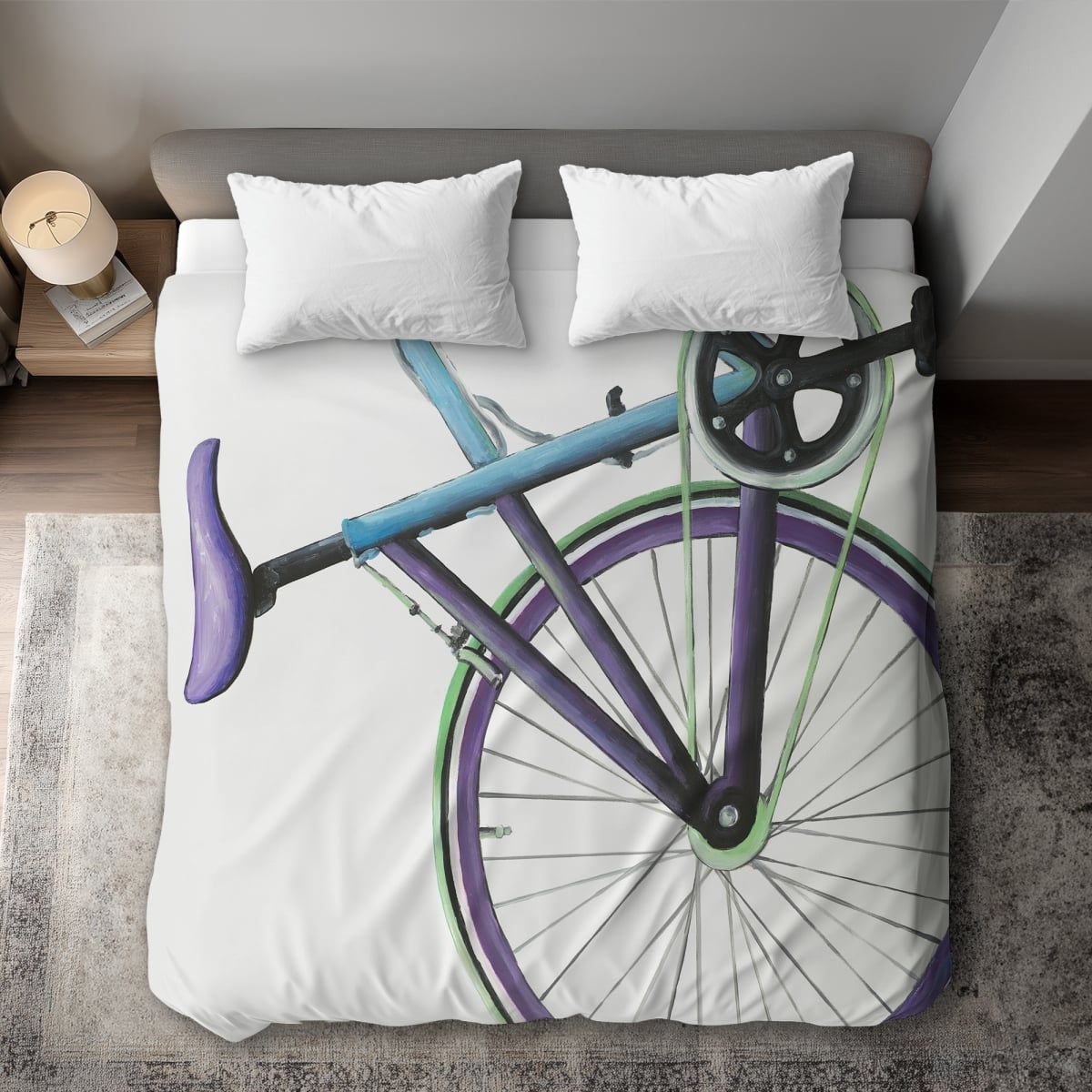 C1DCKSW02G8BI0 Blue & Purple Bike - Purple Contemporary King Size Duvet Cover