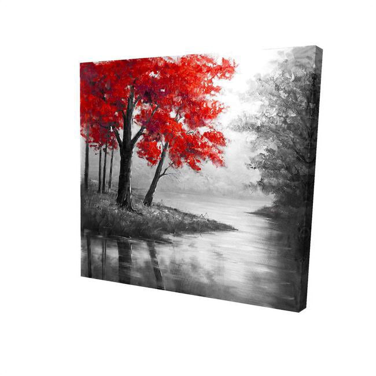 12 x 12 in. Red Trees & Lake-Print on Canvas
