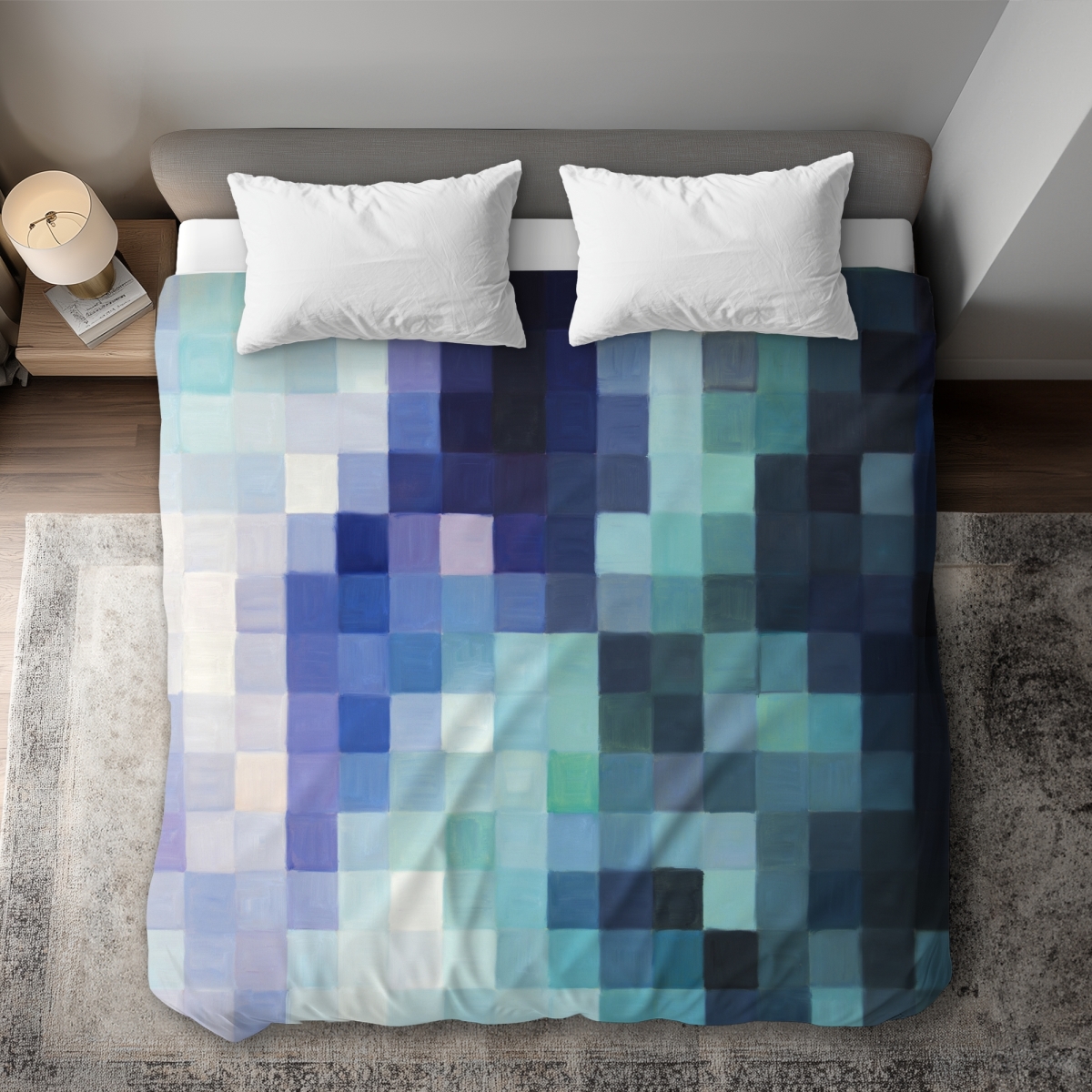 C1DCKSW0MKUTF0 Pixelized Landscape King Size Duvet Cover - Turquoise Abstract Decor