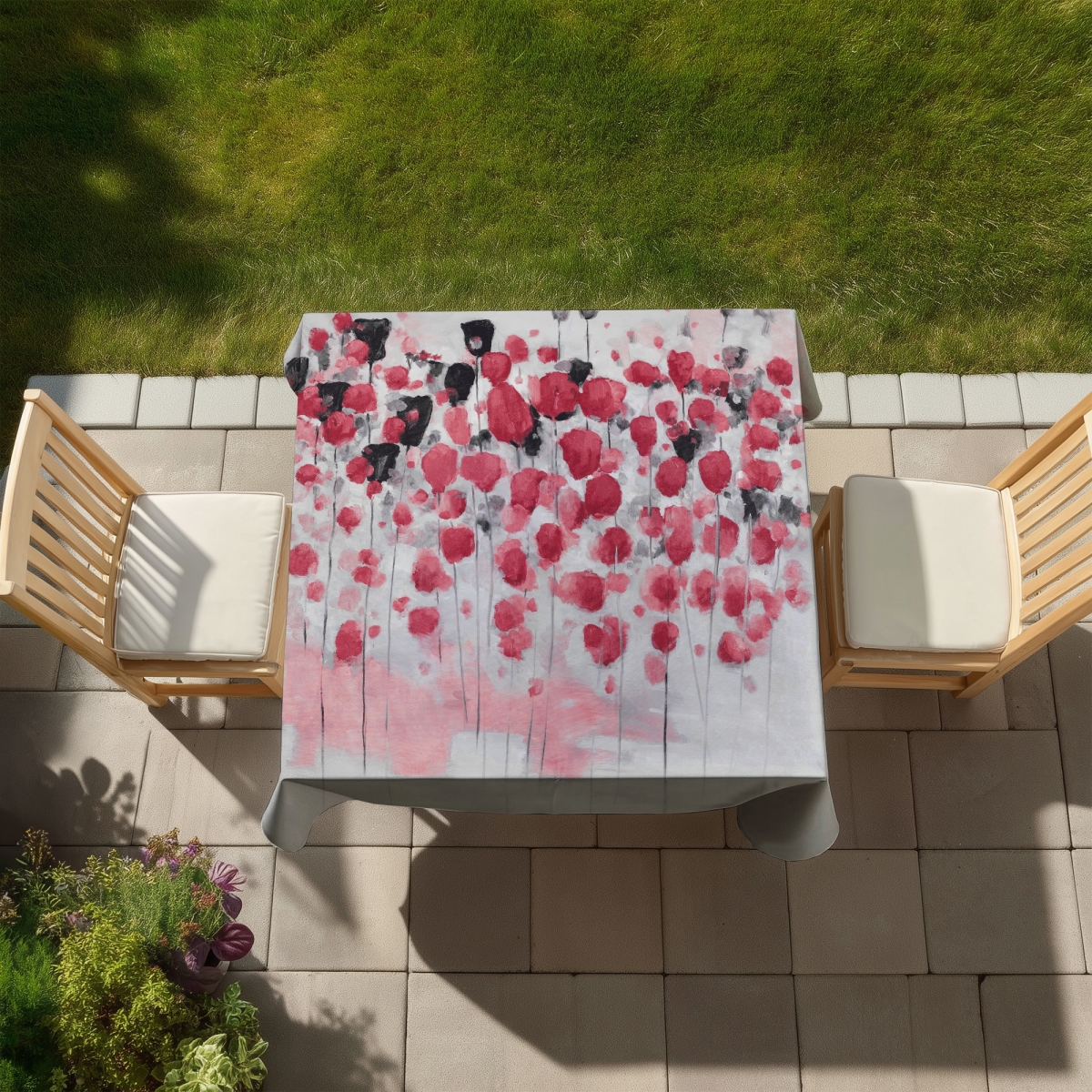 Picture of Begin Home Decor C1TC5858WRS9LF 58 x 58 in. Contemporary Gray Tablecloth - Abstract Pink Flowers Field