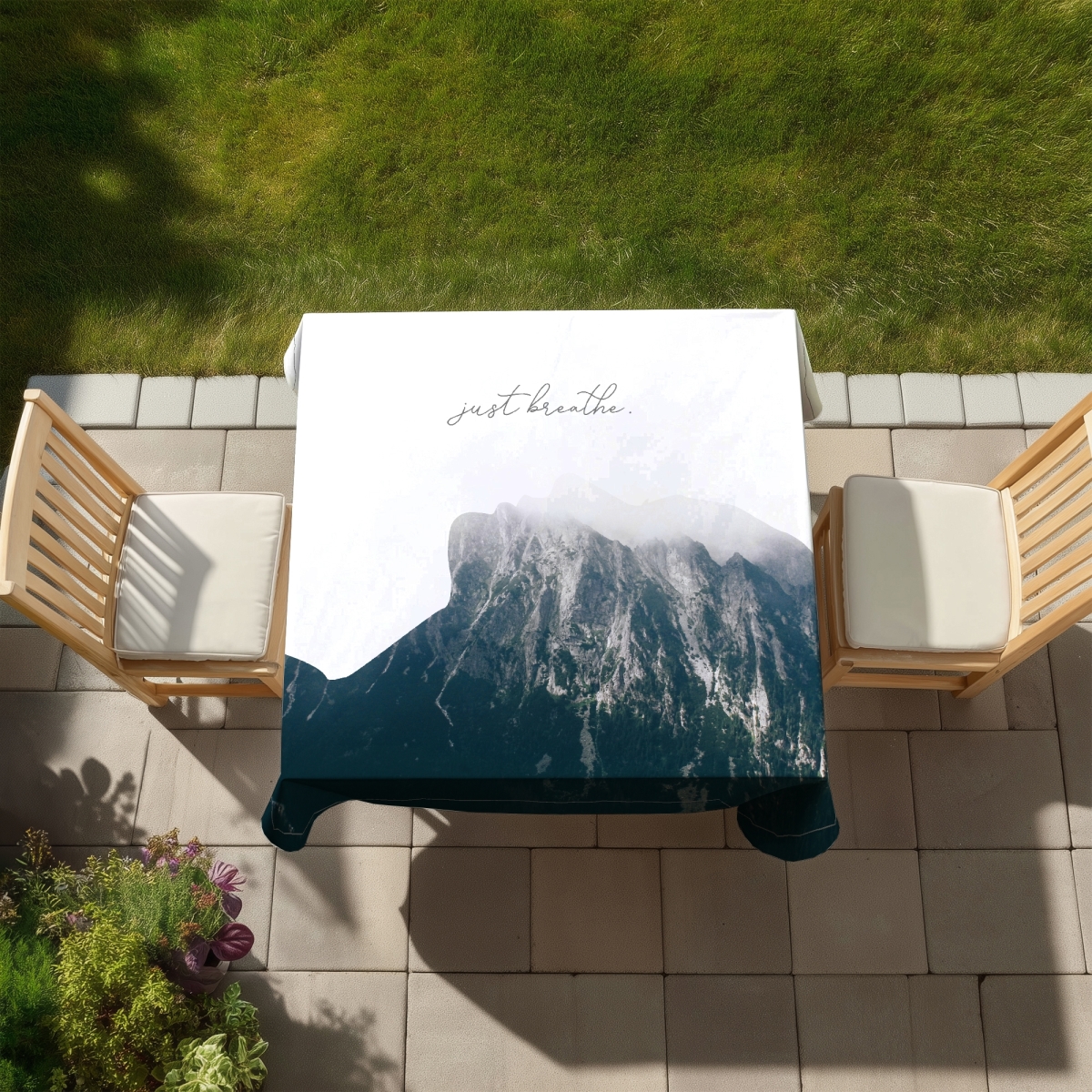 Picture of Begin Home Decor C1TC58585HD9PX 58 x 58 in. Just Breathe Blue Trees Tablecloth - Indoor & Outdoor Home Decor