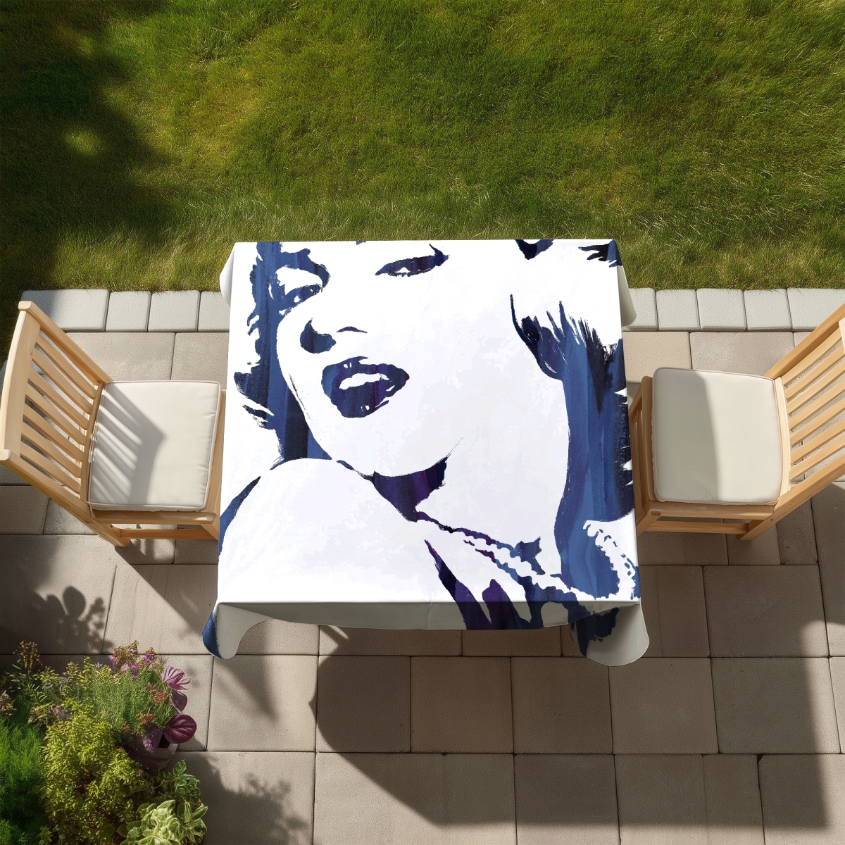 Picture of Begin Home Decor C1TC5858I2VJQA 58 x 58 in. Marilyn Monroe Blue Tablecloth - Indoor & Outdoor Home Decor