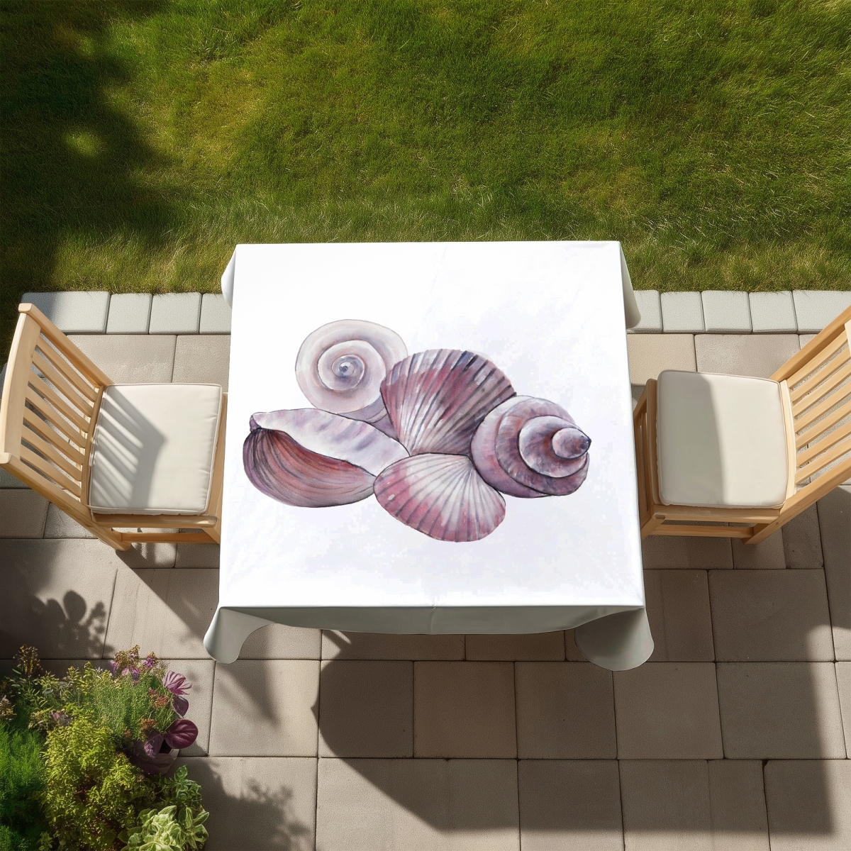 Picture of Begin Home Decor C1TC5858UWZ0DW 58 x 58 in. Marine Sea Pink Tablecloth - Seaside Shells Home Decor