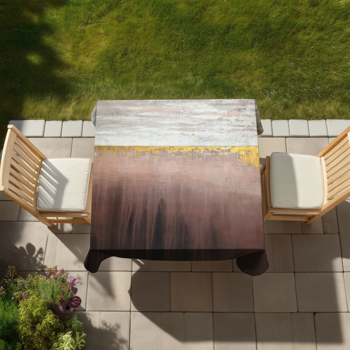 Picture of Begin Home Decor C1TC5858JYWKCI 58 x 58 in. Golden Pink Abstract Tablecloth - Indoor & Outdoor Home Decor