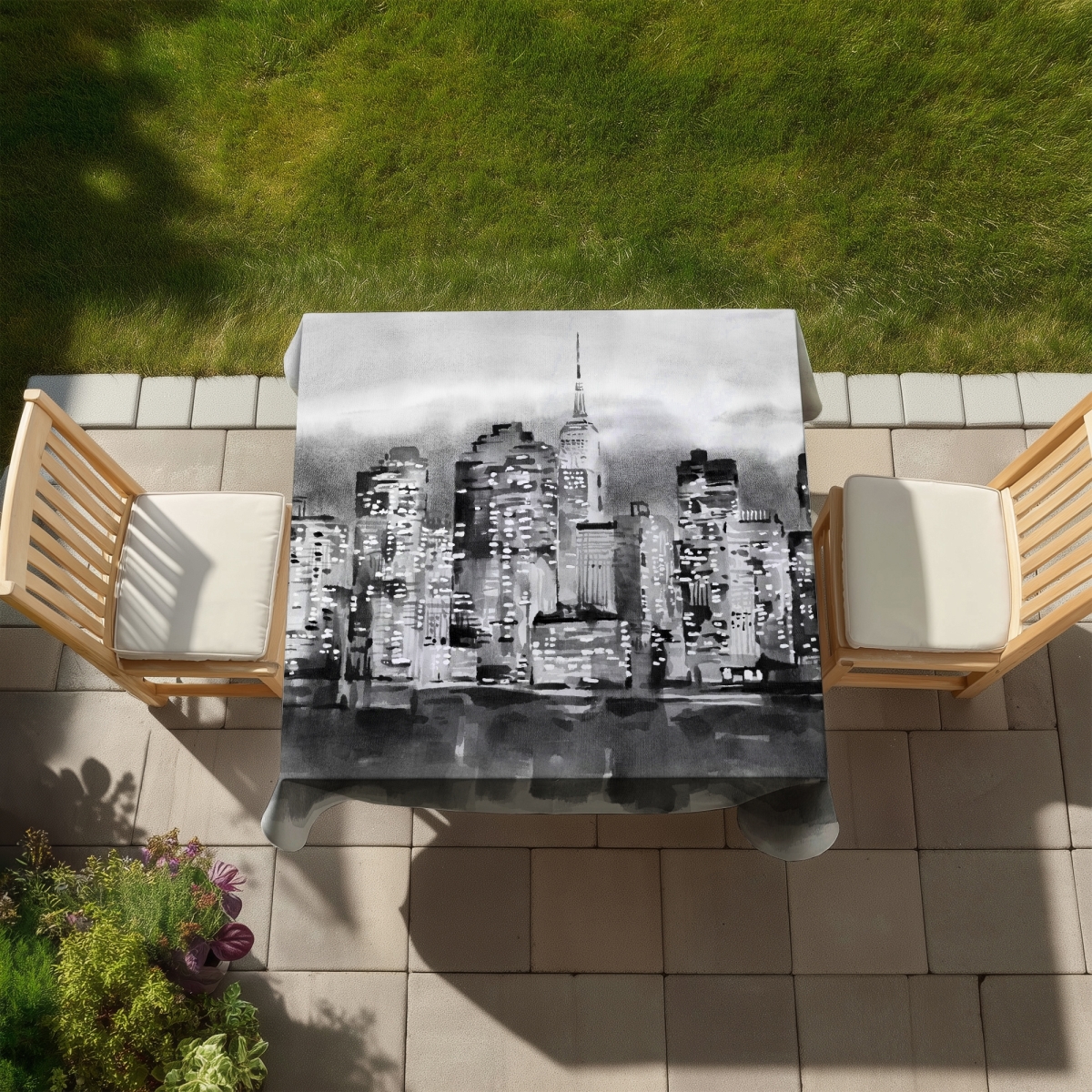 Picture of Begin Home Decor C1TC58582L8OCP 58 x 58 in. Watercolor Cityscape Tablecloth - Modern Indoor & Outdoor Decor