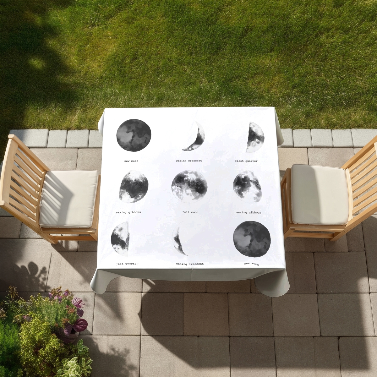 Picture of Begin Home Decor C1TC5858WWA5K2 58 x 58 in. Phases of the Moon Tablecloth - Indoor & Outdoor Home Decor