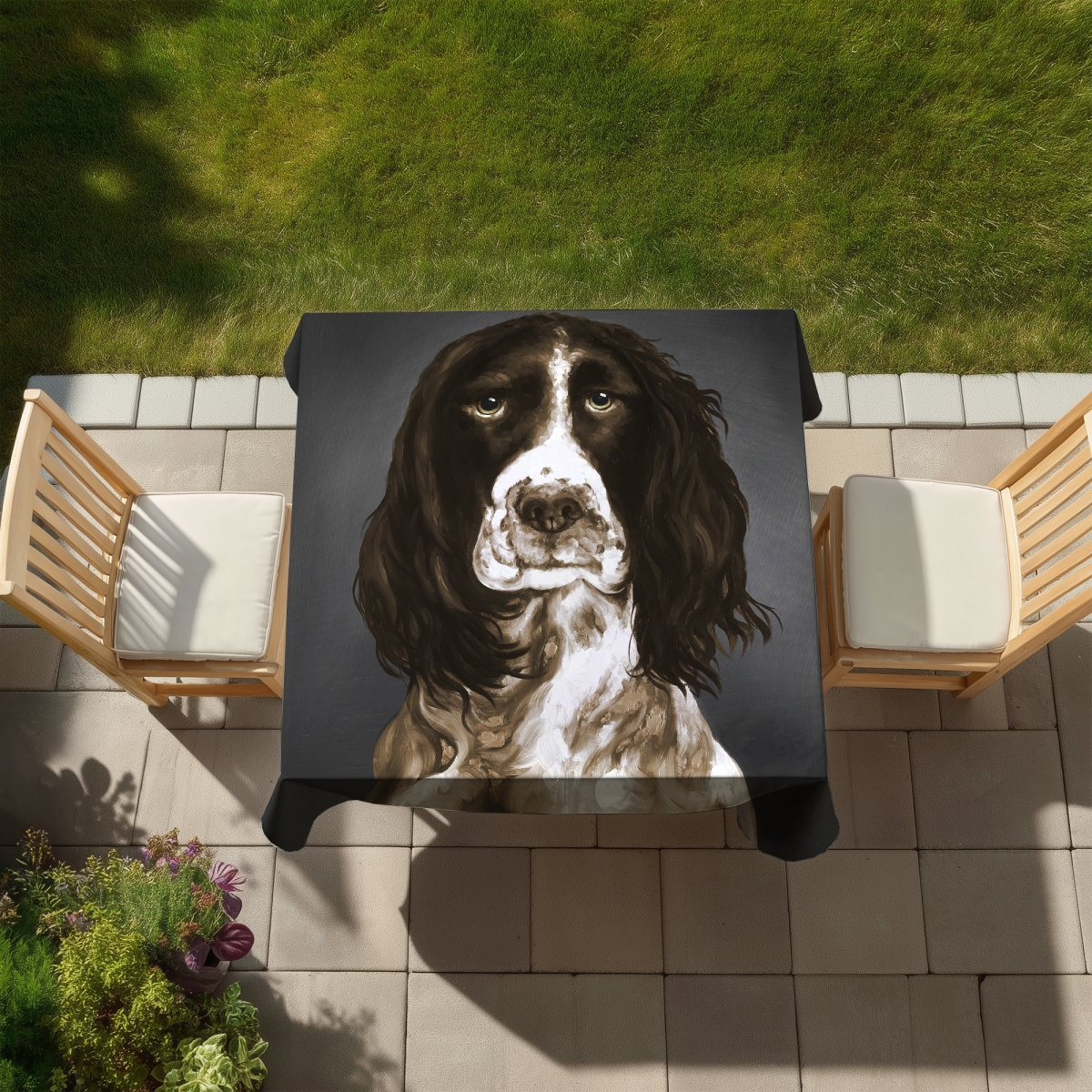 Picture of Begin Home Decor C1TC5858QJE2TP 58 x 58 in. Contemporary Brown English Springer Spaniel Tablecloth - Home Decor