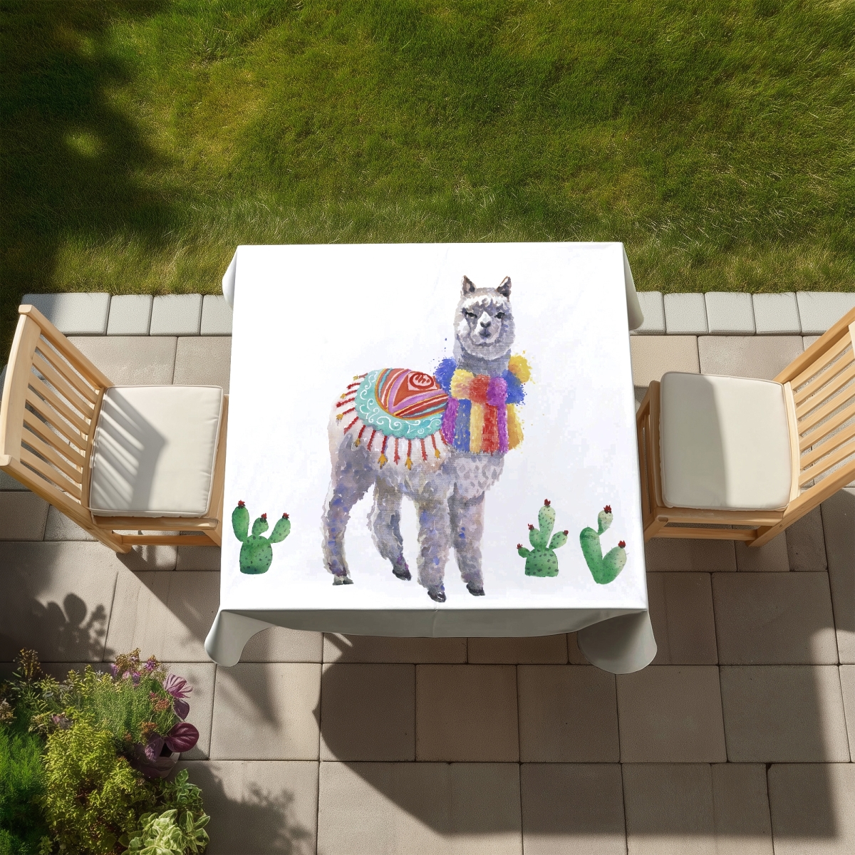 Picture of Begin Home Decor C1TC5858HK604O 58 x 58 in. Ethnic Farm Animals Tablecloth - Traditional Peruvian Lama Decor