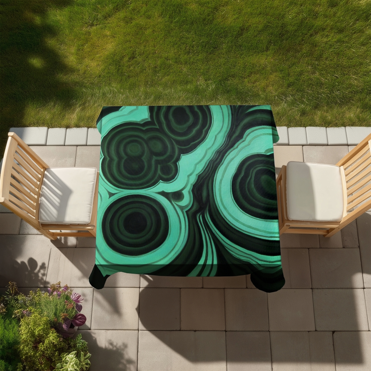 Picture of Begin Home Decor C1TC5858VN09W8 58 x 58 in. Retro Abstract Malachite Stone Tablecloth - Indoor & Outdoor Decor