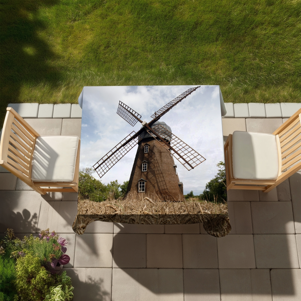 Picture of Begin Home Decor C1TC5858GF0F79 58 x 58 in. Windmill Indoor & Outdoor Tablecloth - Trees Brown Home Decor