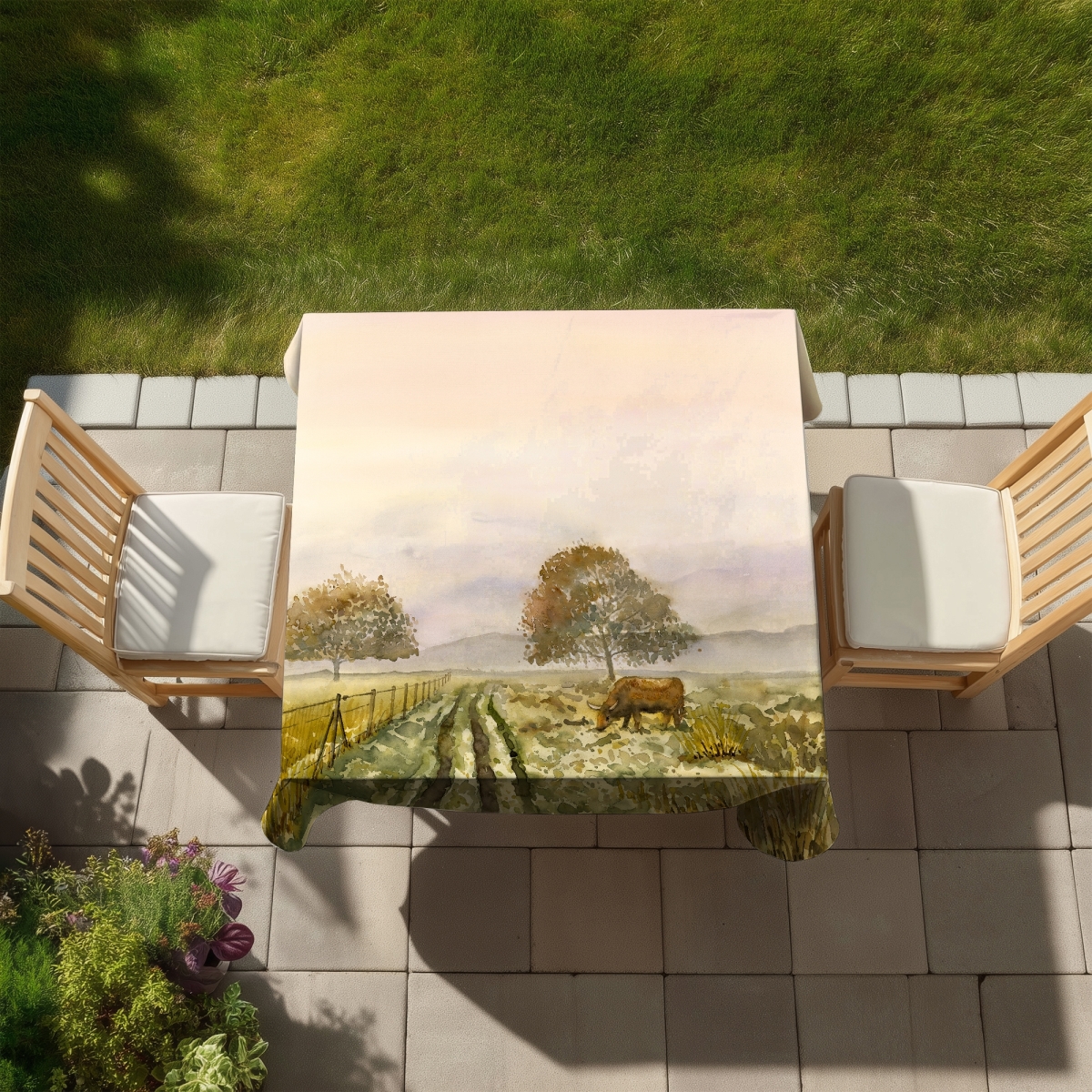 Picture of Begin Home Decor C1TC5858UNWB34 58 x 58 in. Sweet Morning Farm Animals Tablecloth - Indoor & Outdoor Decor