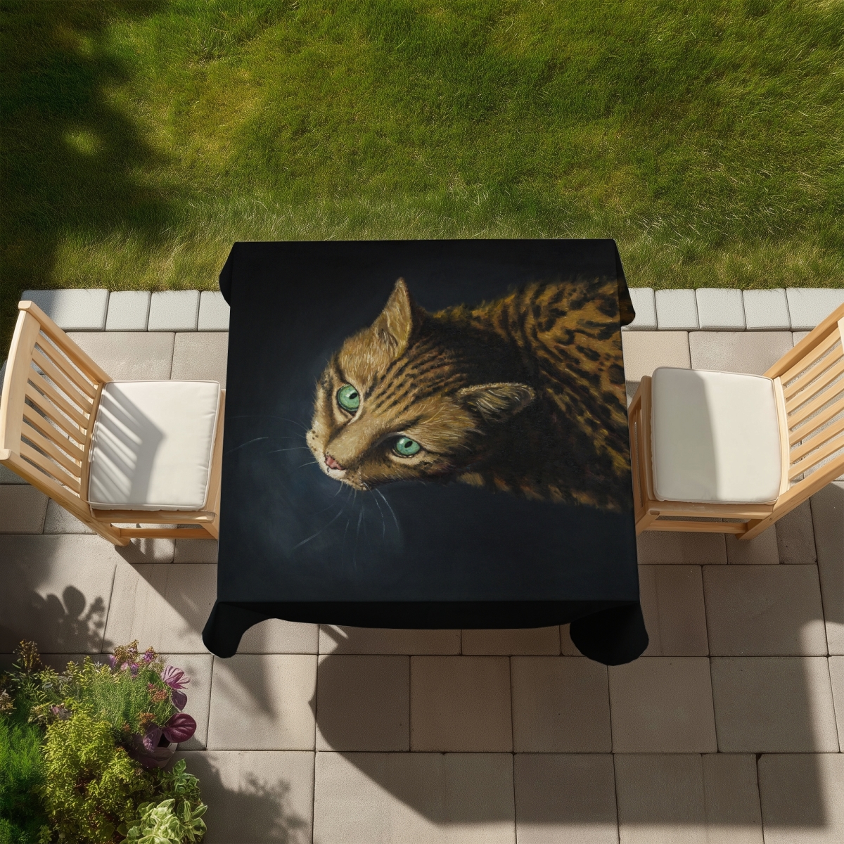Picture of Begin Home Decor C1TC5858OUISHA 58 x 58 in. Bengal Cat Tablecloth - Brown Pet Decor for Indoor & Outdoor