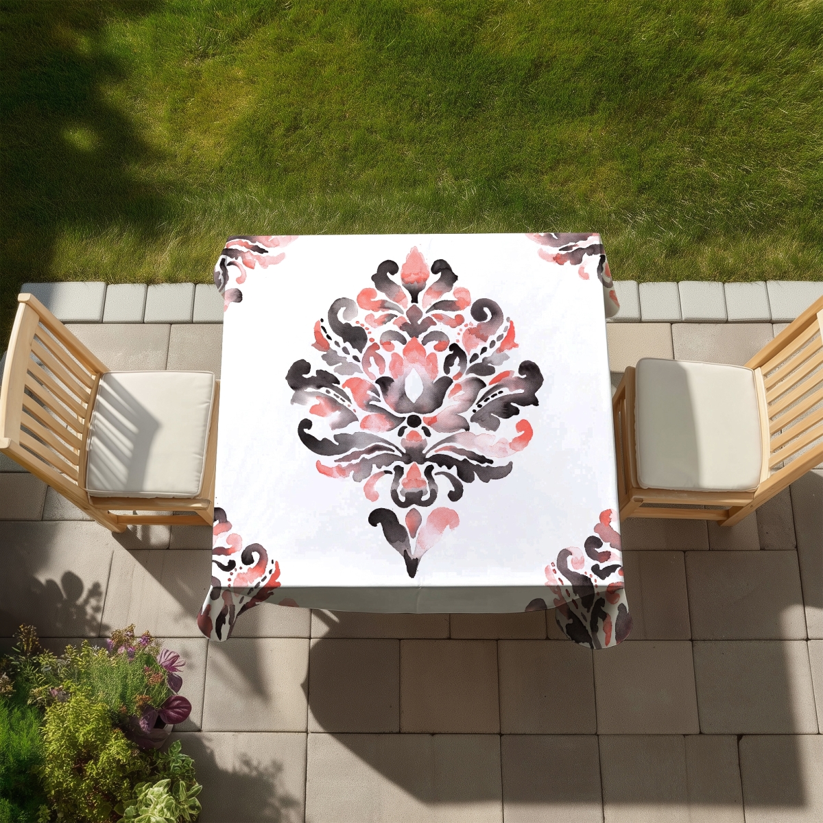 Picture of Begin Home Decor C1TC58580EVTKC 58 x 58 in. Coral Bohemian Tablecloth - Indoor & Outdoor Home Decor