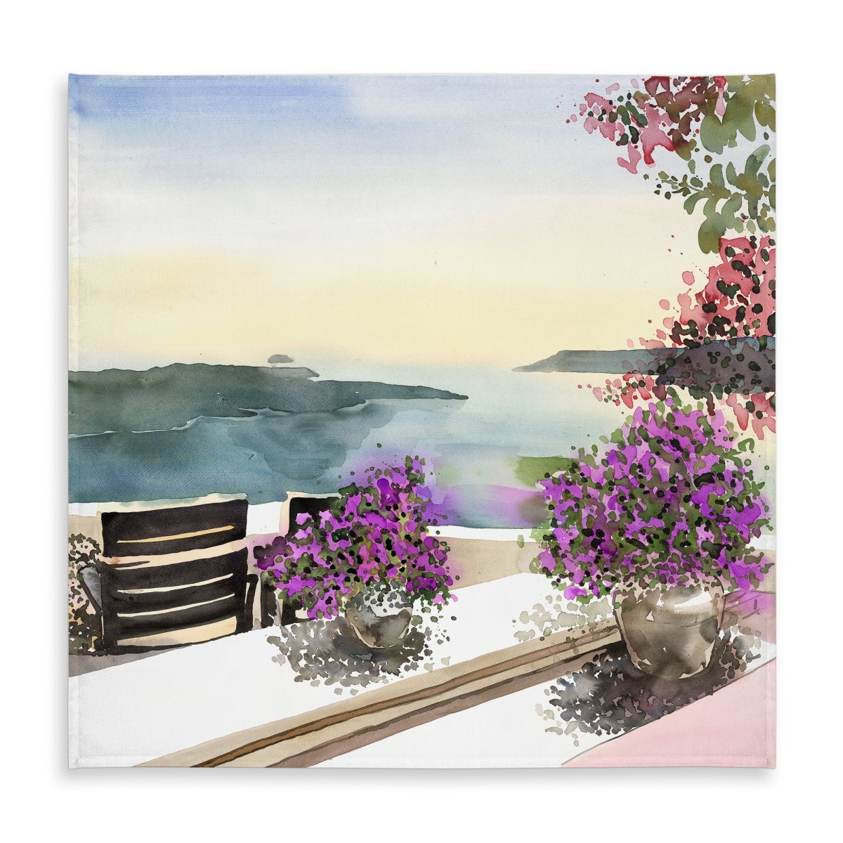Picture of Begin Home Decor C1TC5858047V46 58 x 58 in. Mediterranean Sea View Coastal Tablecloth - Indoor & Outdoor Decor