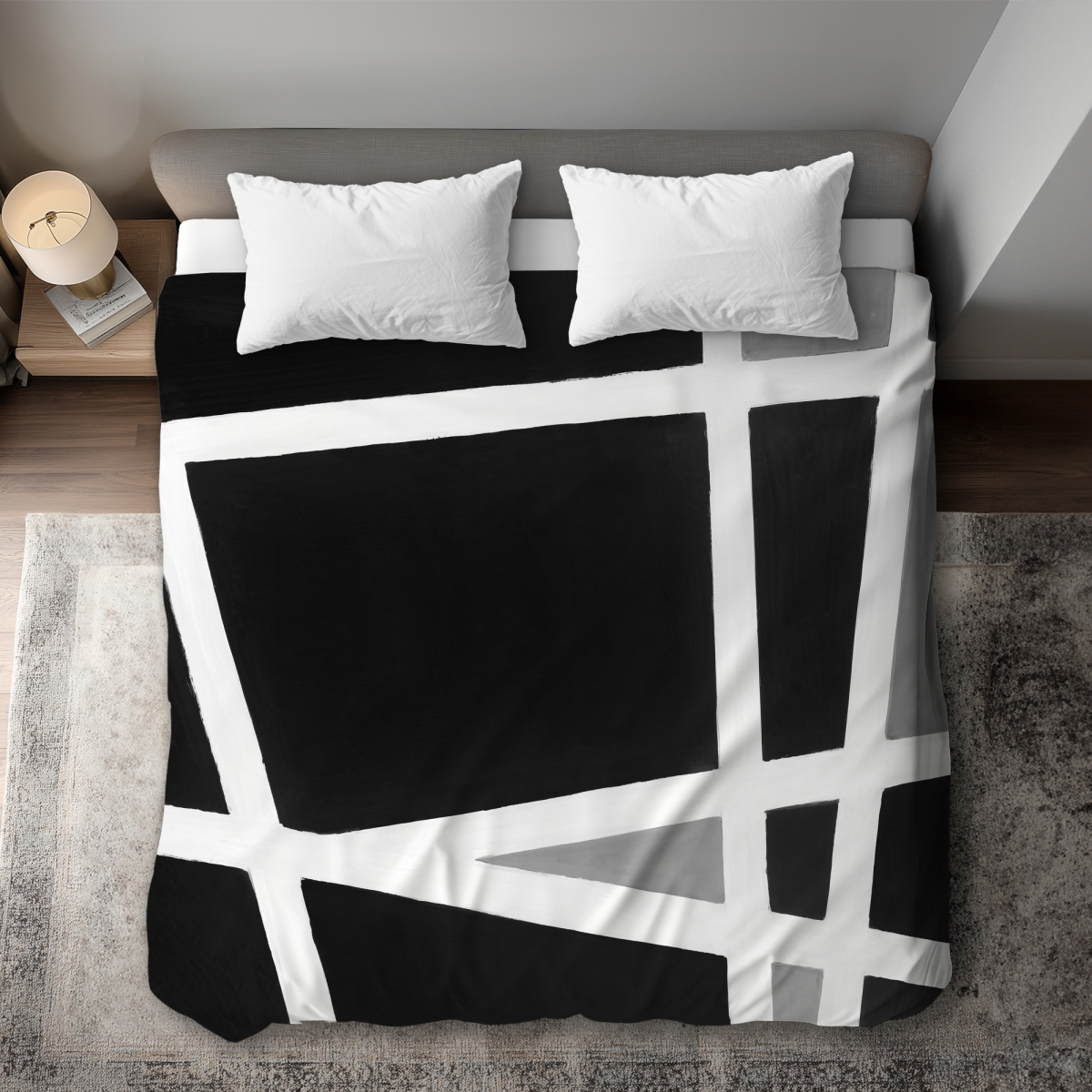 C1DCKSW0O7YTID Black & White Abstract Shapes King Size Duvet Cover for Home Decor