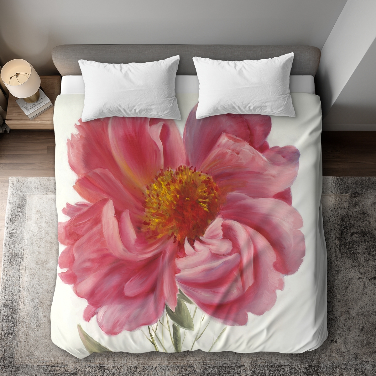 C1DCKSW0TWO8PD Pink Peony Flower Modern Botanical King Size Duvet Cover - Home Decor