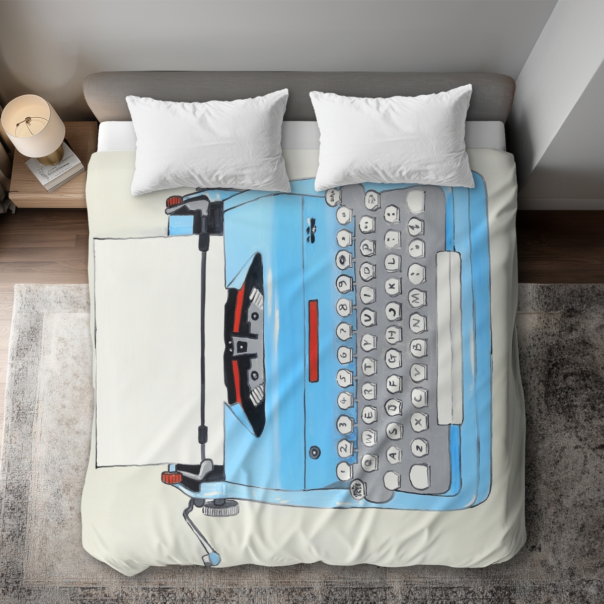 C1DCKSW0AI8CCJ Blue Typewriter Machine King Size Duvet Cover - Home Decor Accent