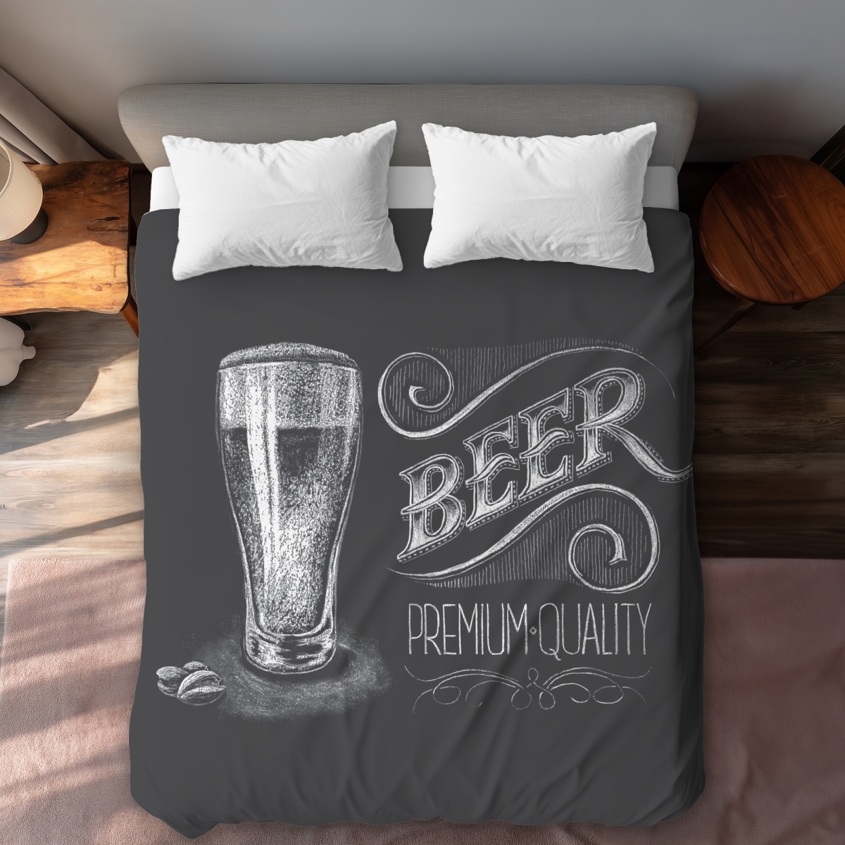 C1DCQSW0NPUZUX Vintage Beer Signboard - Rustic Food Queen Size Duvet Cover - Home Decor