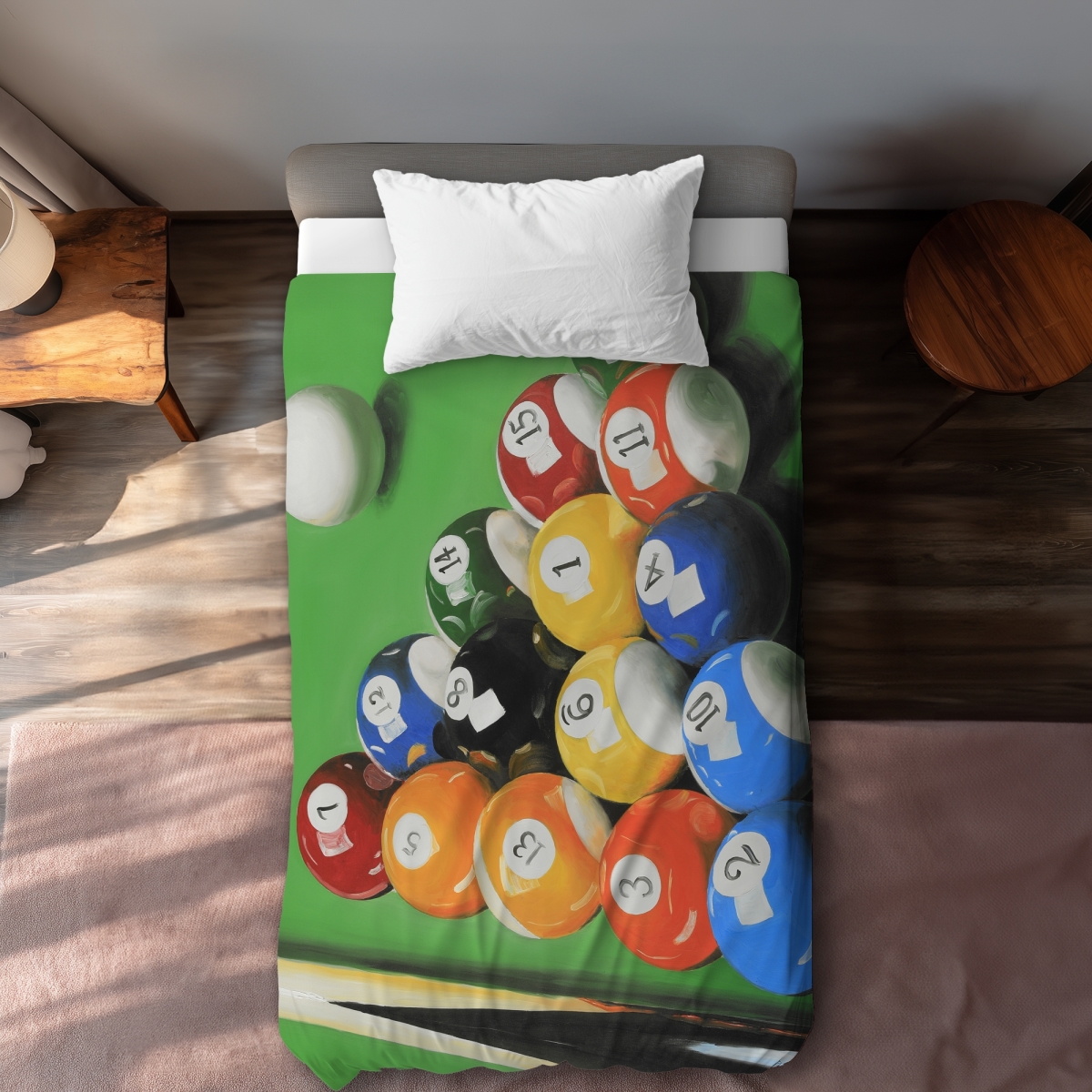C1DCTSW0H25WMW Pool Table with Ball Formation - Hyperrealist Orange Twin Size Duvet Cover
