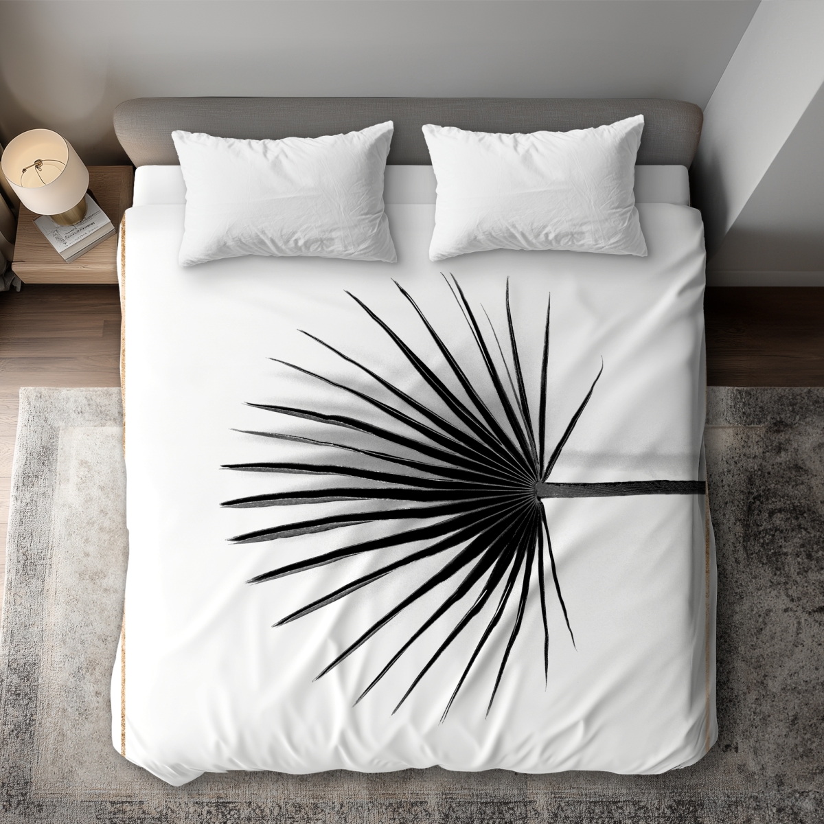 C1DCKSW07KUUYP Cabbage Palm Leaf King Size Duvet Cover - Botanical Black Home Decor