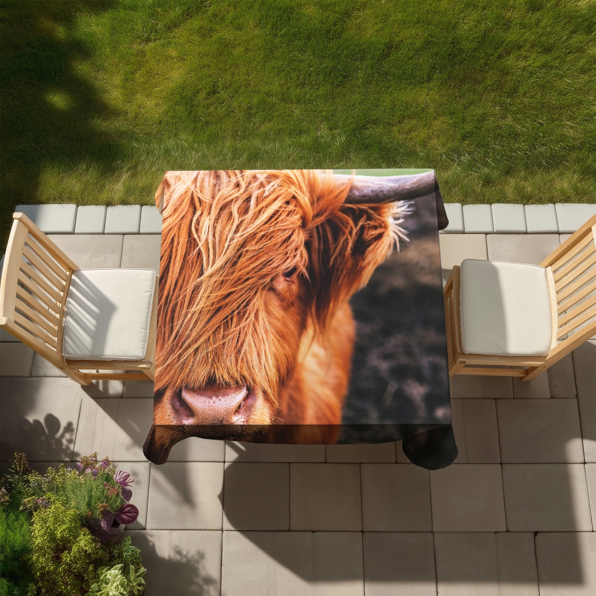 Picture of Begin Home Decor C1TC5858L99HWF 58 x 58 in. Portrait Highland Cow Tablecloth - Farmhouse Decor - Indoor & Outdoor
