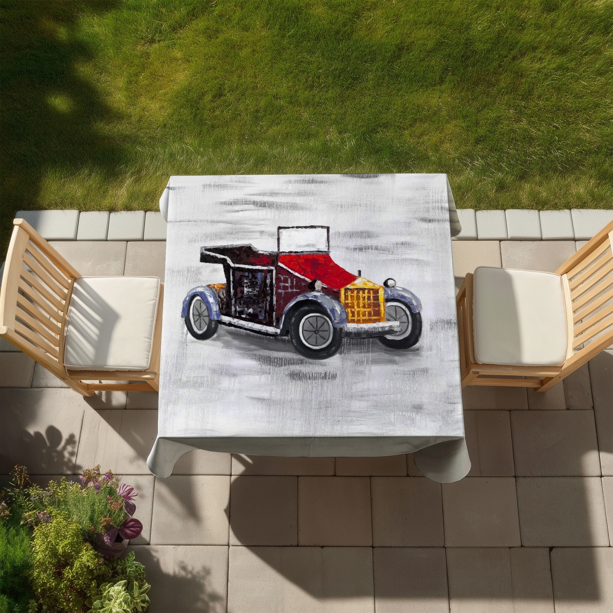 Picture of Begin Home Decor C1TC5858Q4XDPJ 58 x 58 in. Vintage Car Sunroof Tablecloth - Indoor & Outdoor Home Decor