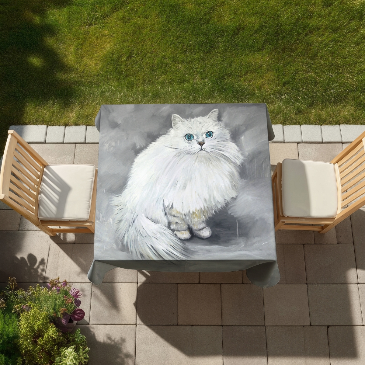 Picture of Begin Home Decor C1TC5858PLMW3Y 58 x 58 in. Chinchilla Persian Cat Tablecloth - Indoor & Outdoor Home Decor