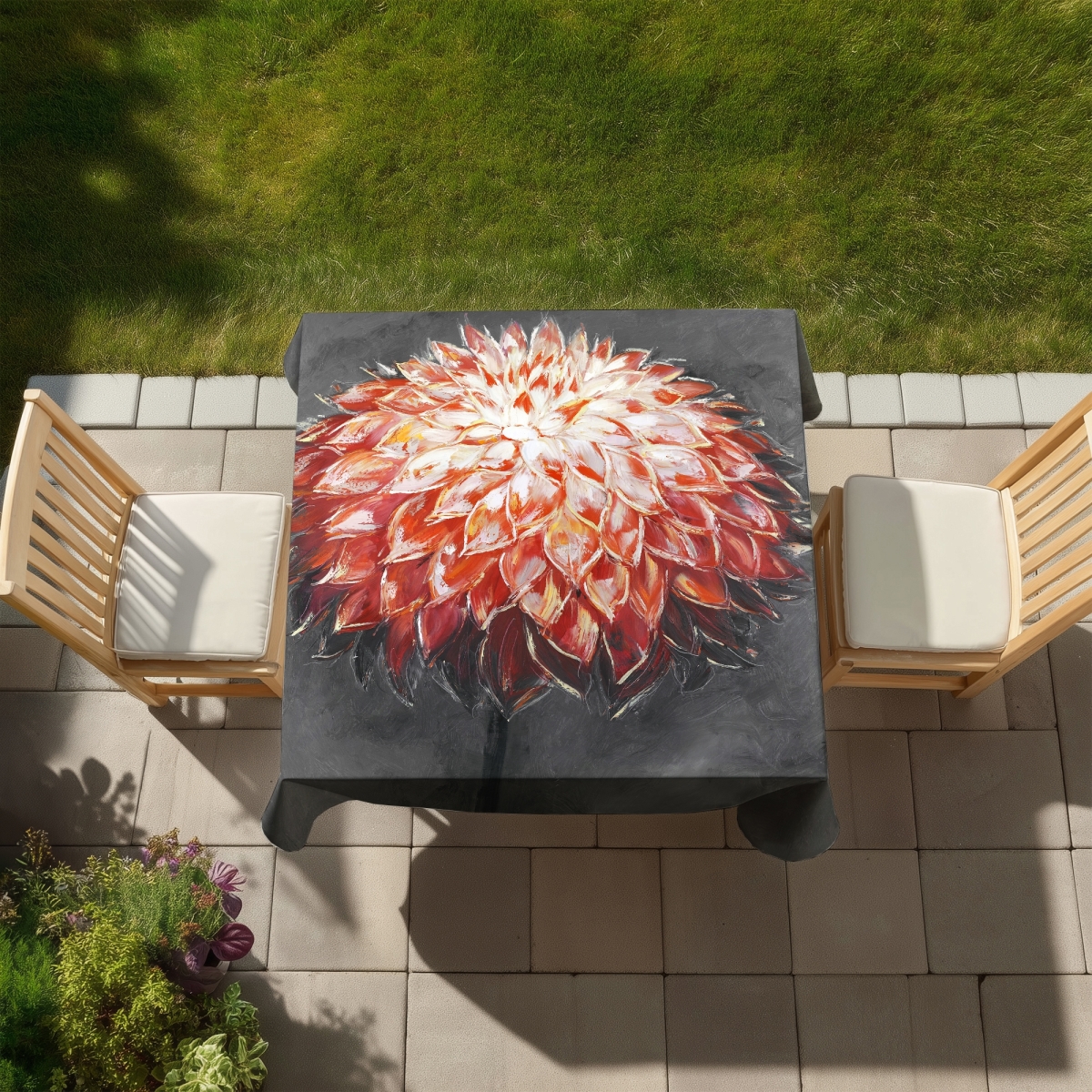 Picture of Begin Home Decor C1TC5858E7NUP3 58 x 58 in. Abstract Dahlia Tablecloth - Modern Floral Indoor & Outdoor Decor