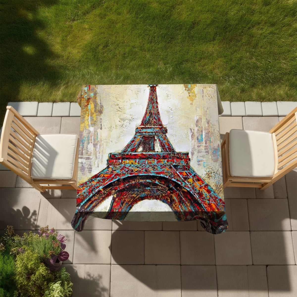 Picture of Begin Home Decor C1TC5858EB1Y39 58 x 58 in. Abstract Eiffel Tower Tablecloth - Indoor & Outdoor Home Decor