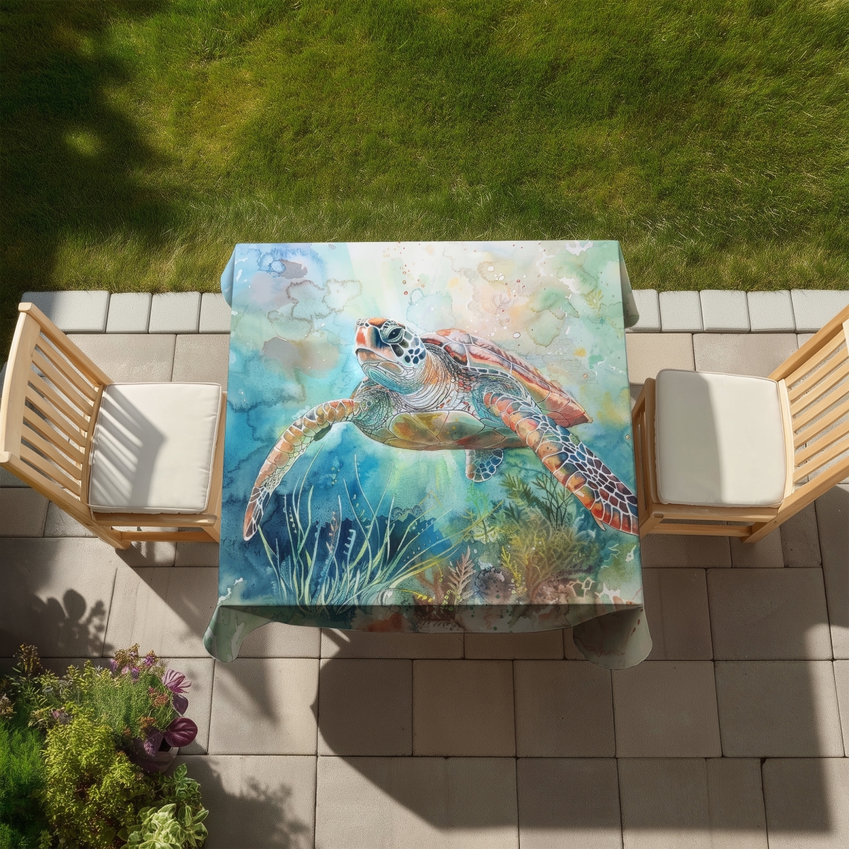 Picture of Begin Home Decor C1TC58587CLDB6 58 x 58 in. Turtle Indoor & Outdoor Tablecloth - Home Decor Table Cover