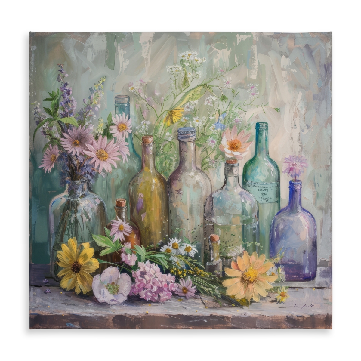 Picture of Begin Home Decor C1TC585816KT7V 58 x 58 in. Flowers & Bottles Tablecloth - Indoor & Outdoor Home Decor