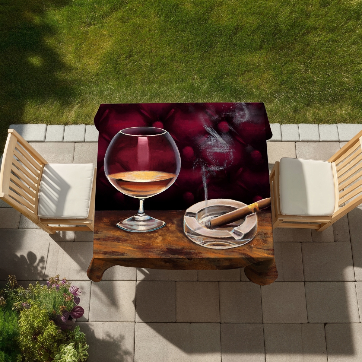 Picture of Begin Home Decor C1TC5858ICP3CE 58 x 58 in. Gastronomy Object Alcohol & Cigar Tablecloth - Indoor & Outdoor