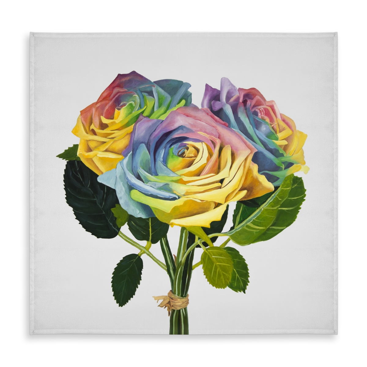Picture of Begin Home Decor C1TC5858VMRWWA 58 x 58 in. Yellow American Leaves Tablecloth - Bouquet of Rainbow Roses