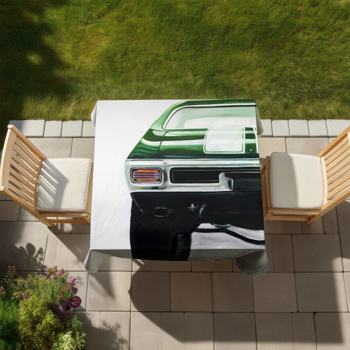 Picture of Begin Home Decor C1TC58589PGD4A 58 x 58 in. Classic Dark Green Car Tablecloth - Man Cave Decor - Indoor & Outdoor