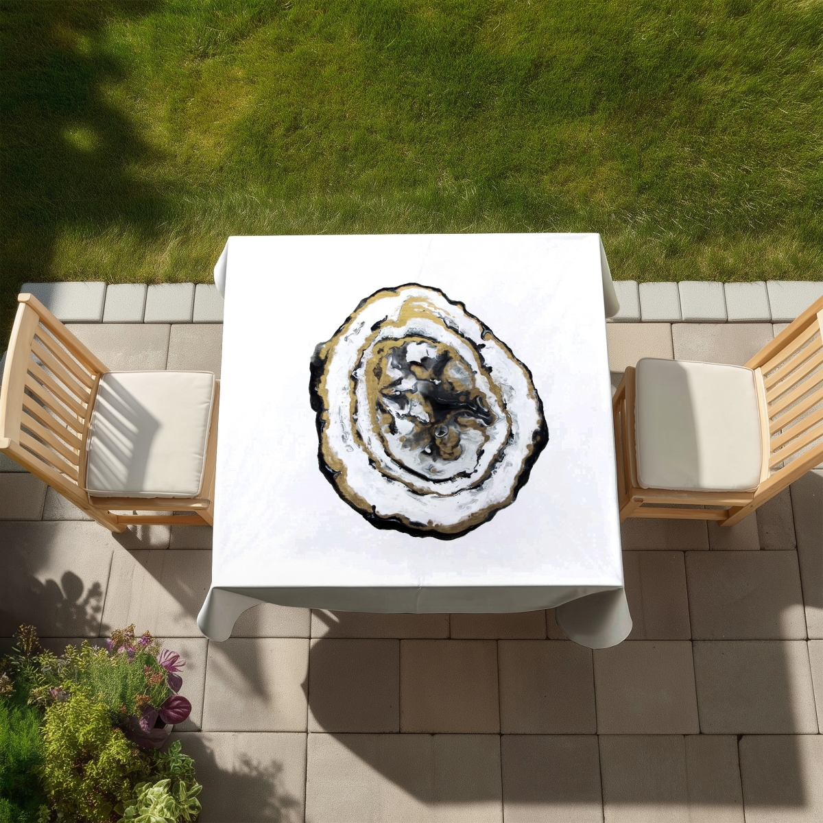 Picture of Begin Home Decor C1TC5858VR8HOW 58 x 58 in. Golden Geode Tablecloth - Minimalist Bedroom Decor - Indoor & Outdoor