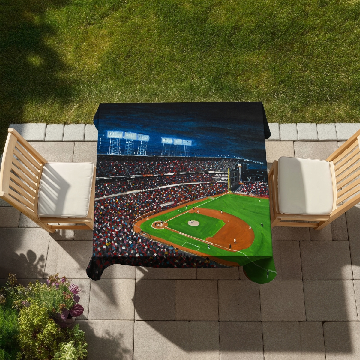 Picture of Begin Home Decor C1TC5858988R4K 58 x 58 in. Hobbies Blue Tablecloth - Baseball Game Design for Home Decor