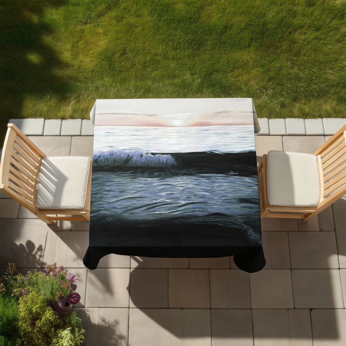 Picture of Begin Home Decor C1TC5858T8CN3N 58 x 58 in. Desaturated Sunset Turquoise Tablecloth - Indoor & Outdoor Decor