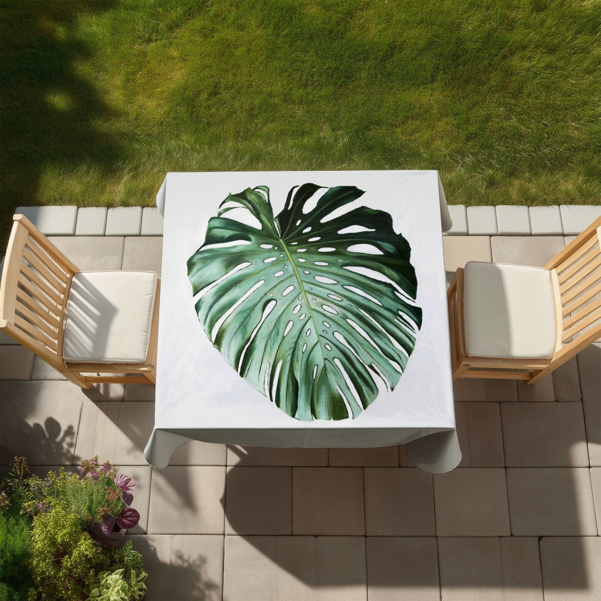 Picture of Begin Home Decor C1TC58589SQNXJ 58 x 58 in. Monstera Leaf Tablecloth - Botanical Home Decor - Indoor & Outdoor
