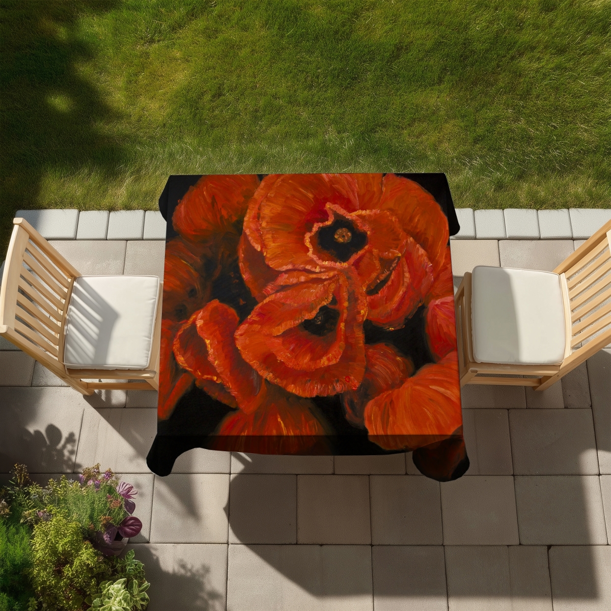 Picture of Begin Home Decor C1TC5858PD6P5S 58 x 58 in. Poppy Bouquet Floral Tablecloth - Indoor & Outdoor Home Decor