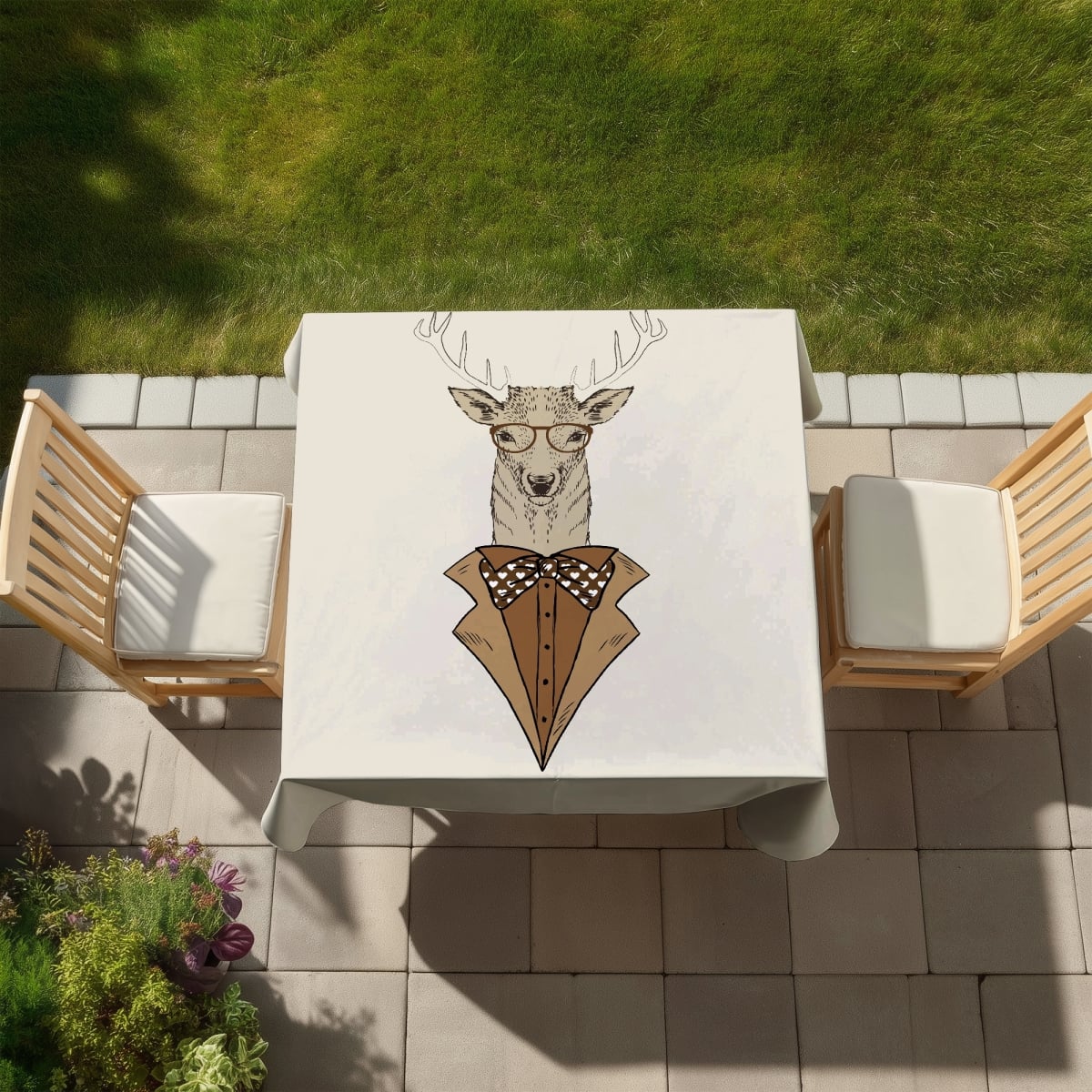 Picture of Begin Home Decor C1TC5858XEMO9C 58 x 58 in. Rustic Brown Deer Tablecloth - Indoor & Outdoor Home Decor