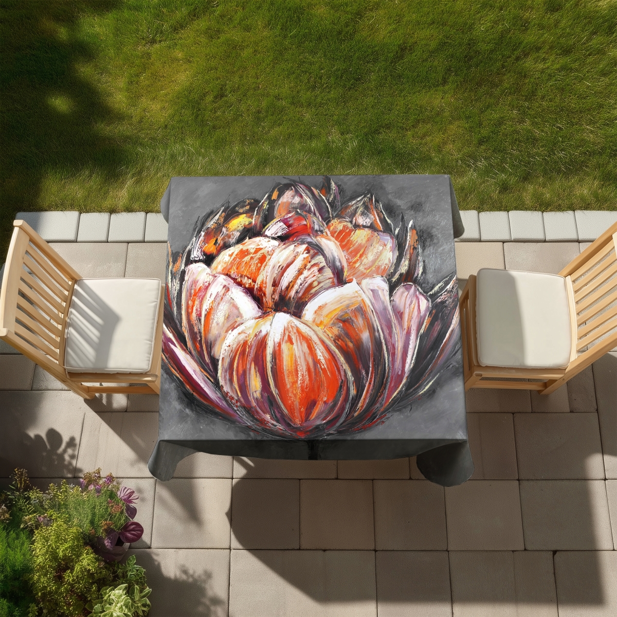 Picture of Begin Home Decor C1TC58583W4ZPU 58 x 58 in. Double Abstract Orange Tulip Tablecloth - Indoor & Outdoor Decor