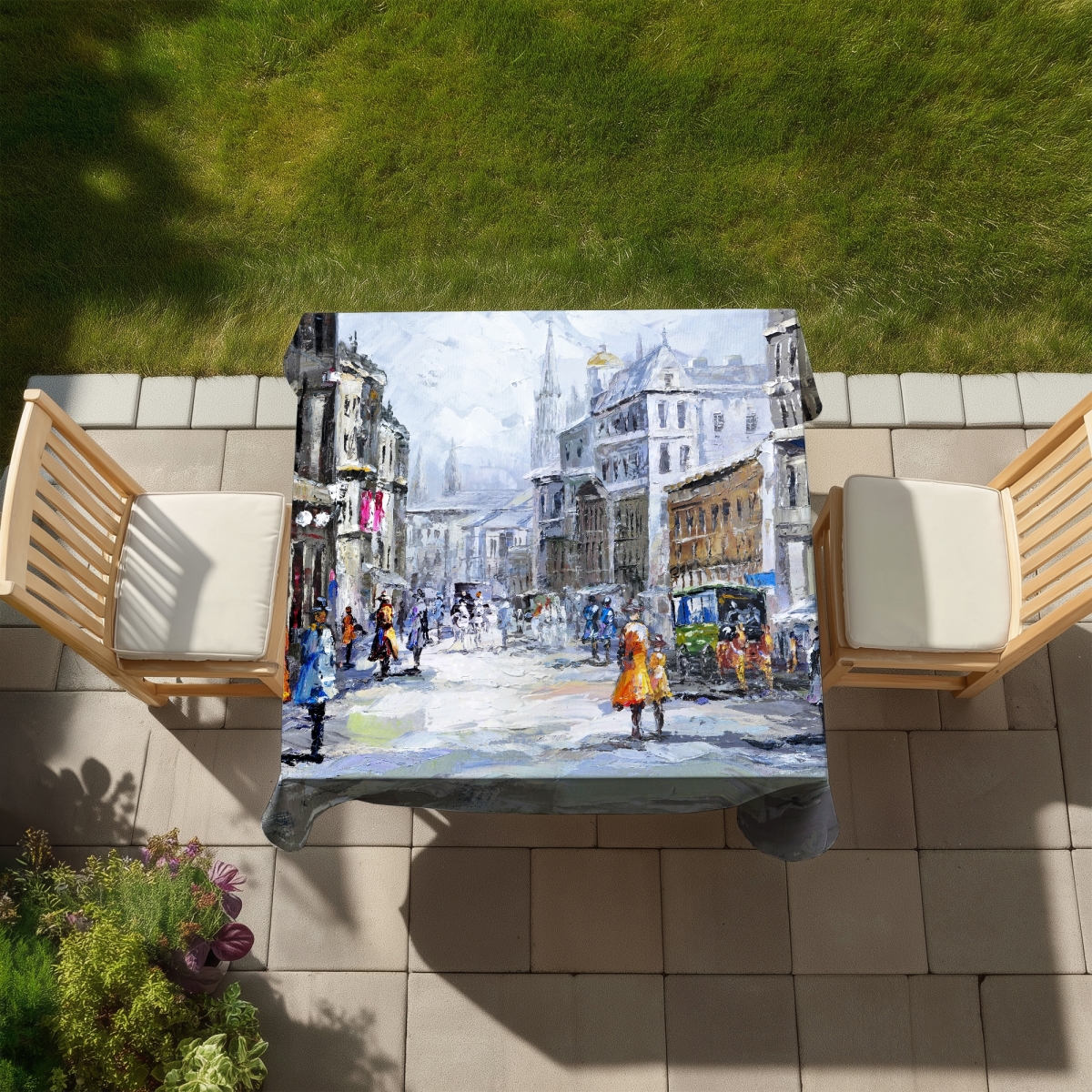 Picture of Begin Home Decor C1TC5858BSRD9E 58 x 58 in. Busy Street Cloudy Day Tablecloth - Indoor & Outdoor Home Decor