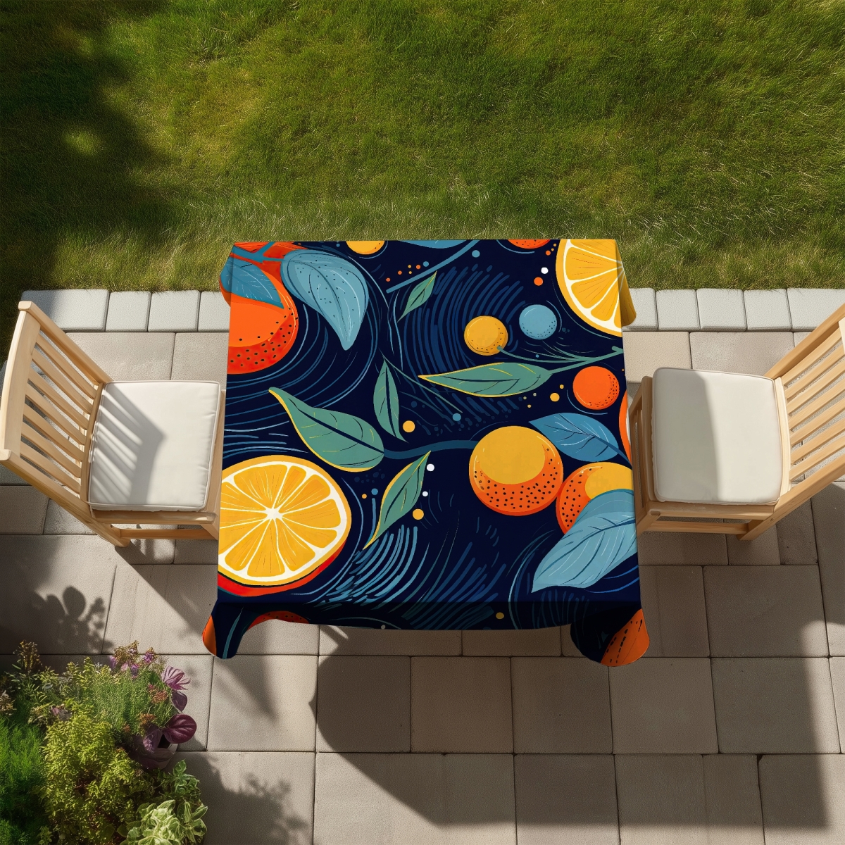 Picture of Begin Home Decor C1TC5858QRETV0 58 x 58 in. Floating Citrus Tablecloth - Indoor & Outdoor Home Decor