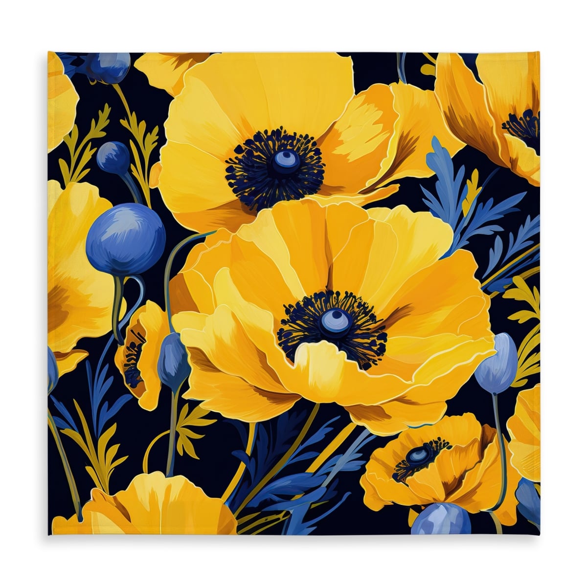 Picture of Begin Home Decor C1TC5858KLZX0K 58 x 58 in. Blue Floral Botanical Tablecloth - Yellow & Blue Home Decor