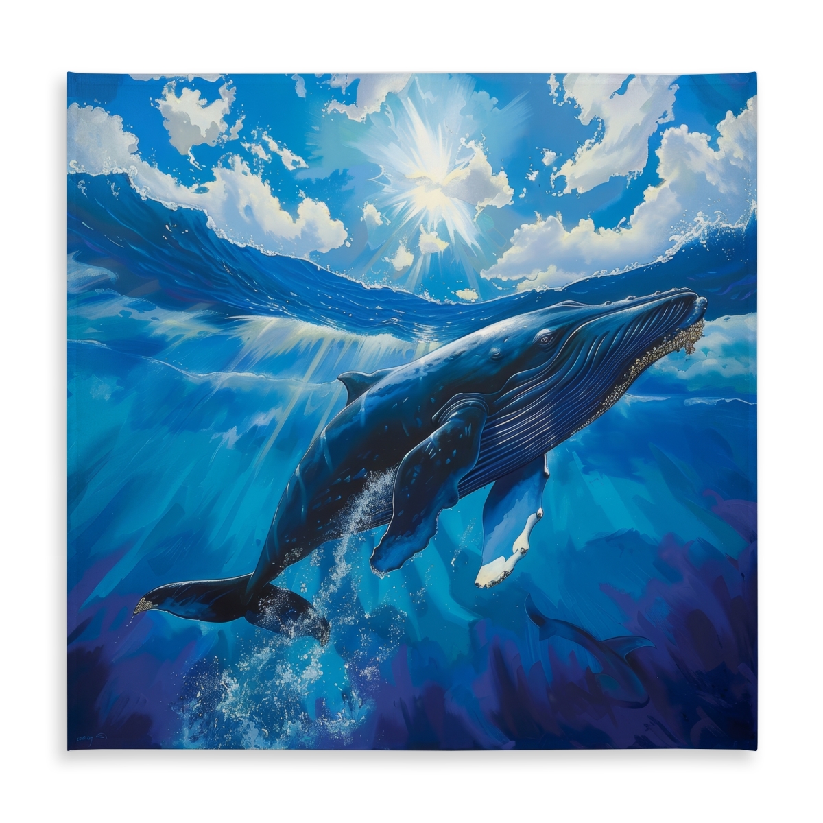 Picture of Begin Home Decor C1TC58586KFBNJ 58 x 58 in. Swimming Whale Tablecloth - Indoor Outdoor Home Decor
