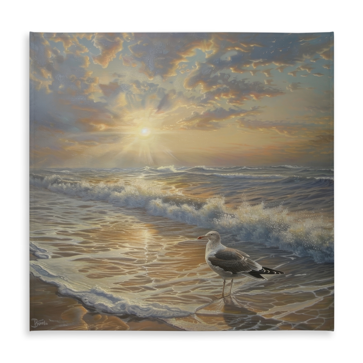 Picture of Begin Home Decor C1TC5858OPG2HY 58 x 58 in. Seagull on the Beach Tablecloth - Indoor Outdoor Home Decor